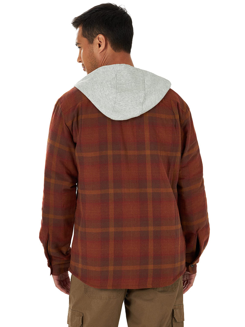 Wrangler Authentics Men's Long Sleeve Quilted Lined Flannel Shirt Jacket with Hood, Toffee, Medium