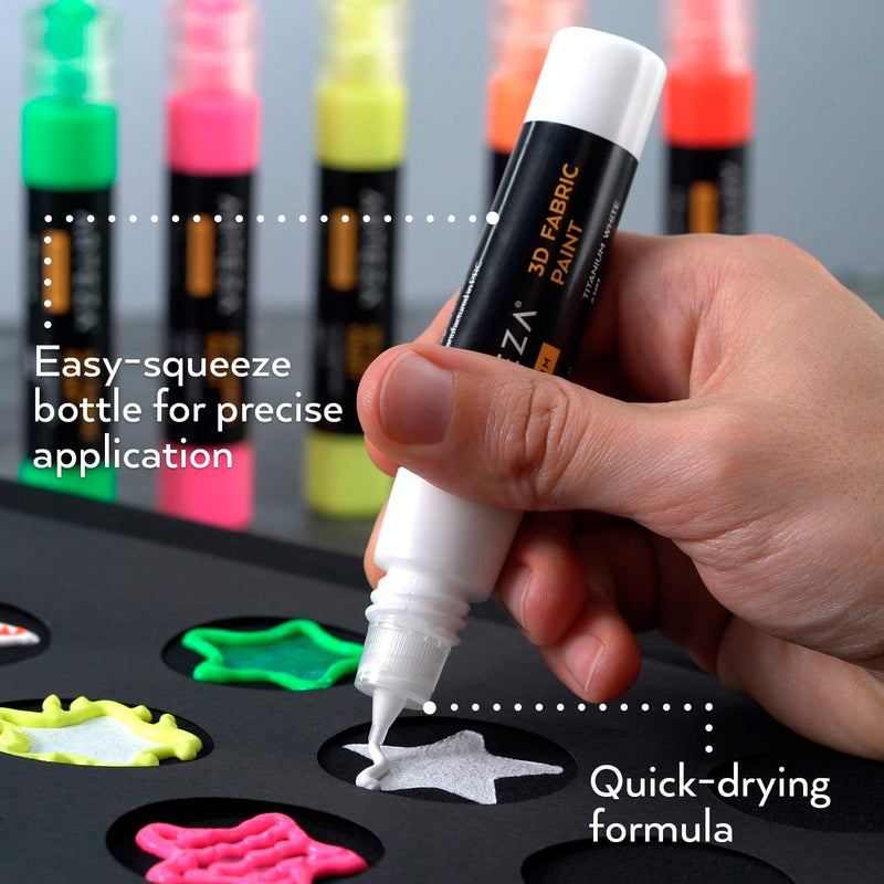 Arteza 3D Fabric Paint, Set of 30, Metallic & Glitter Colors
