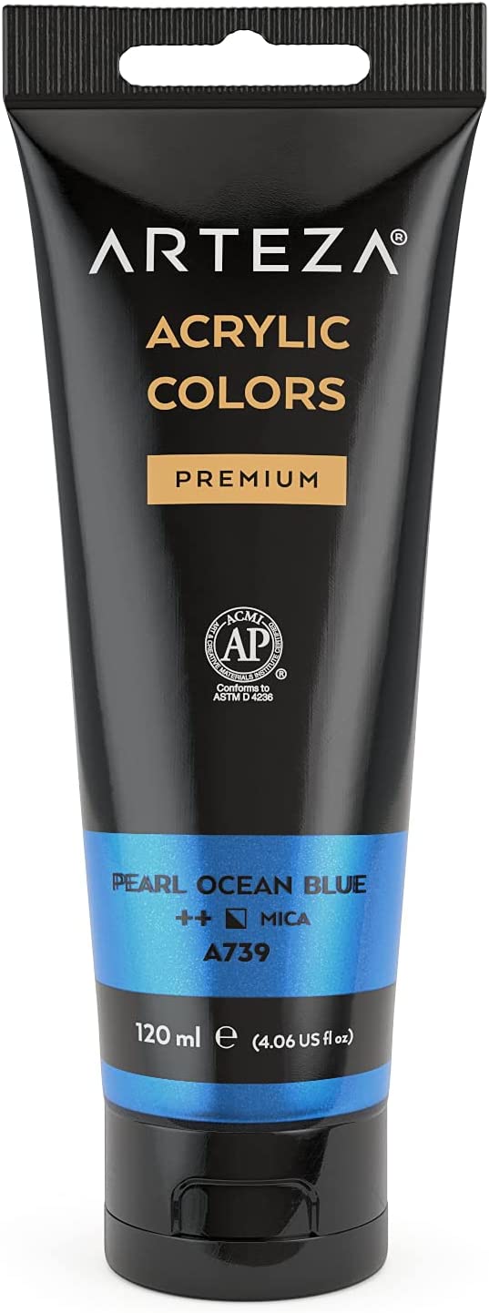 Arteza Metallic Acrylic Paint, 4oz Tube - Pearl Ocean Blue A739