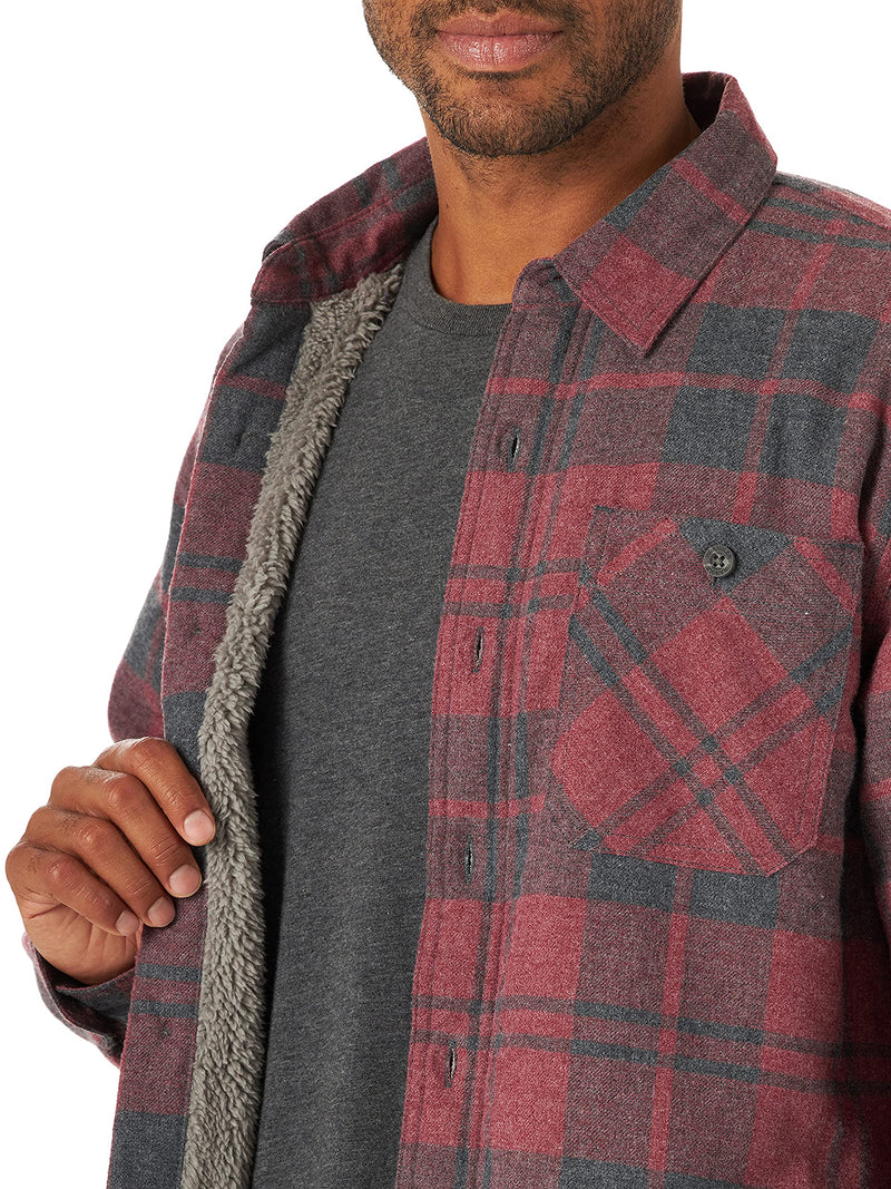 Wrangler Authentics Men's Long Sleeve Sherpa Lined Shirt Jacket, Current Heather, Large