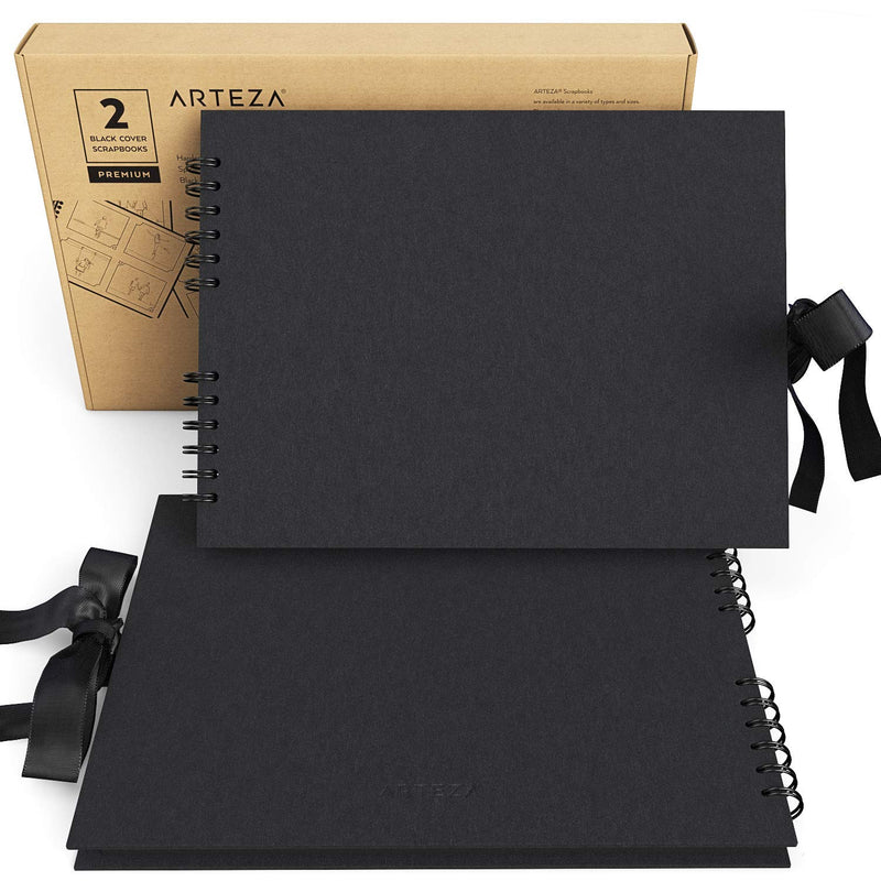 Arteza Spiral-Bound Scrapbook, 8.5" x 11", 40 Black Sheets - Pack of 2
