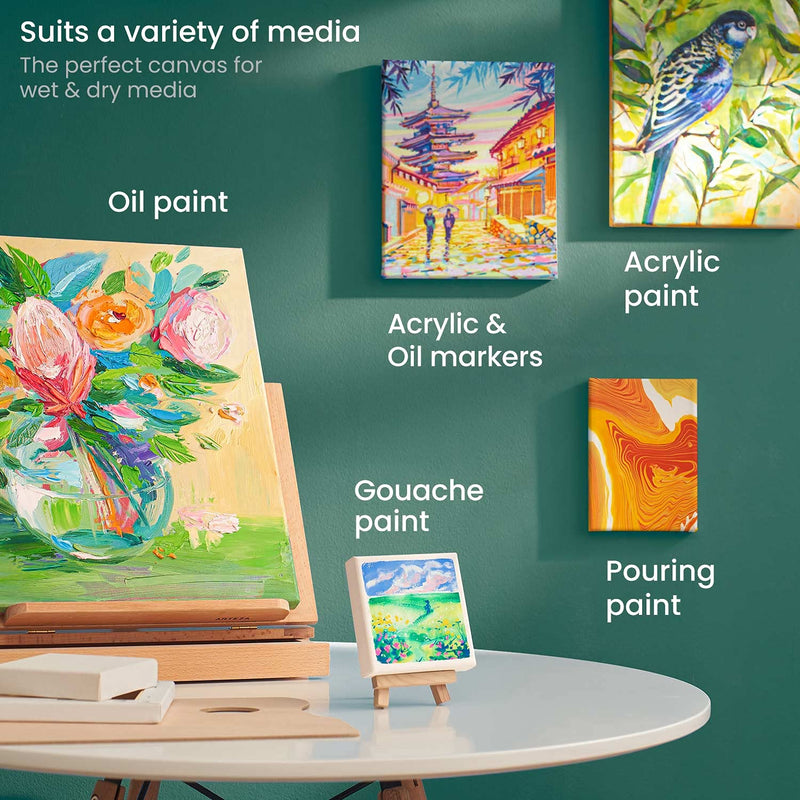 Arteza Classic Stretched Canvas, Medium Multi-Pack Sizes - Set of 10