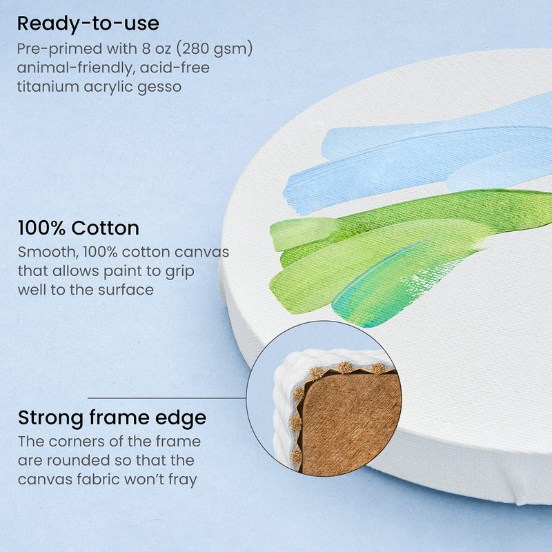 Arteza Round Stretched Canvas, 4" Diameter - Pack of 12