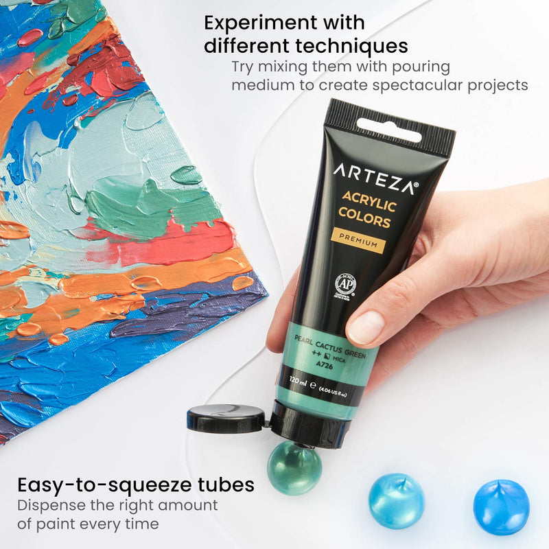 Arteza Metallic Acrylic Paint, Classic Elements, 4oz Tubes - Set of 8