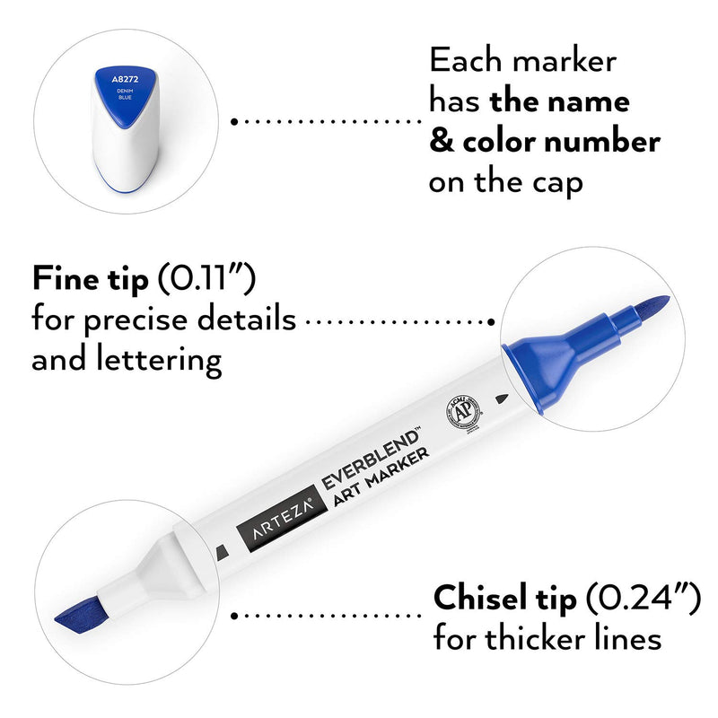 Arteza EverBlend™ Art Markers - Set of 60 & Carry Case Organizer