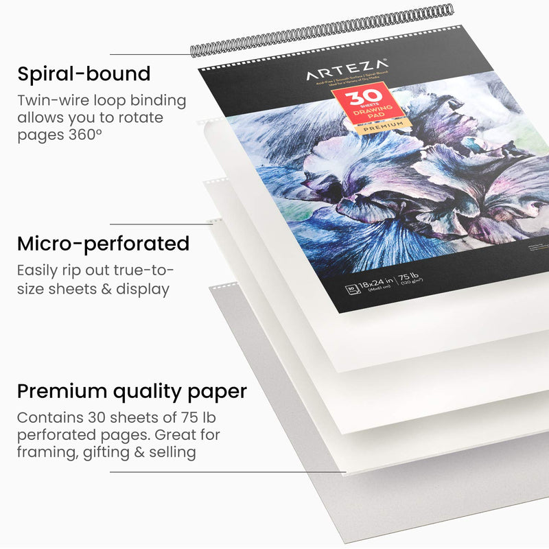 Arteza Drawing Pad, 18" x 24", 30 Sheets