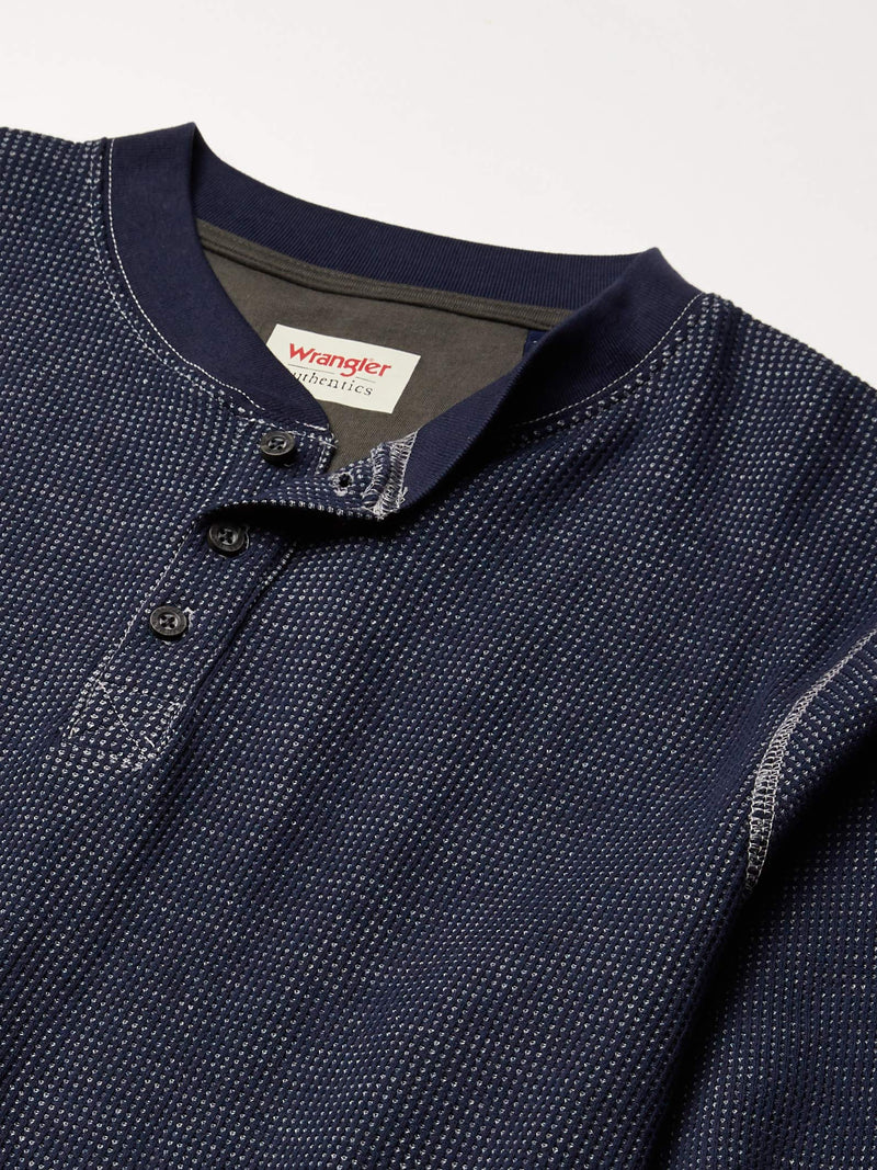 Wrangler Authentics Men's Long Sleeve Waffle Henley, Mood Indigo, XX-Large