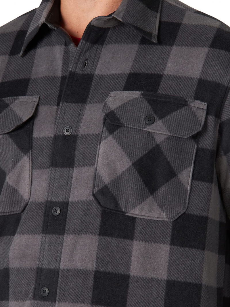 Wrangler Authentics Men's Long Sleeve Heavyweight Fleece Shirt, Gray Buffalo Plaid, 3X-Large