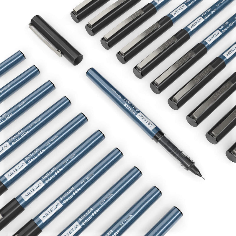 Arteza Roller Ball Pens, Black, 0.5mm Nib - 40 Pack