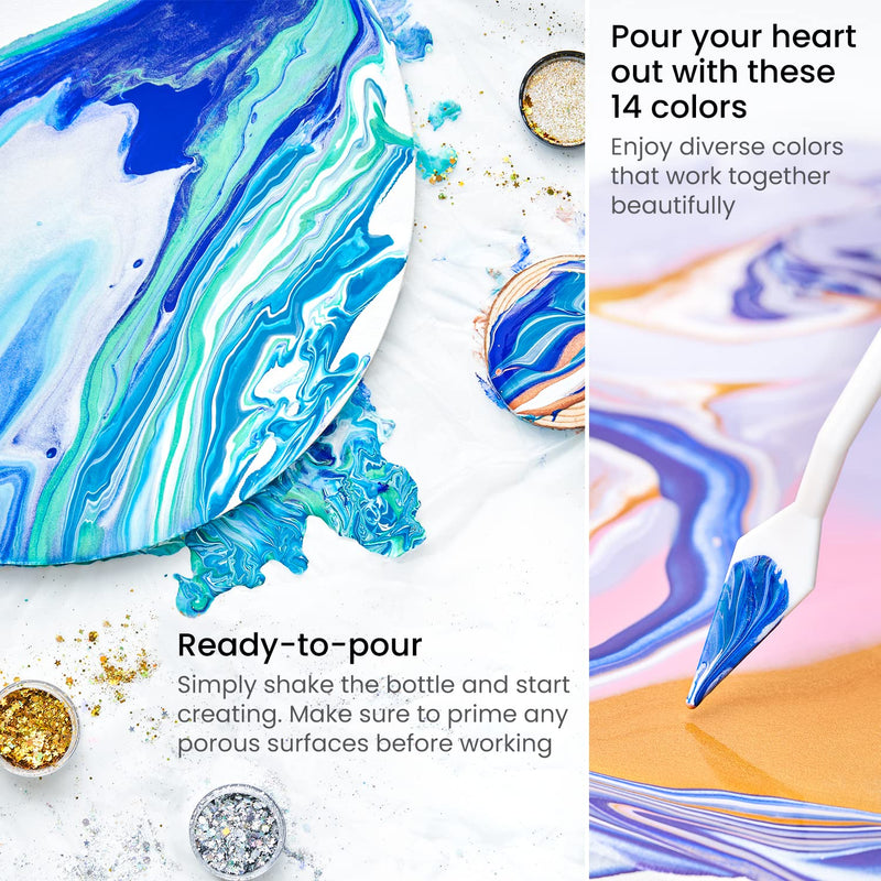 Arteza Winter Acrylic Pouring Paint and Tool Art Set, 30 Pieces