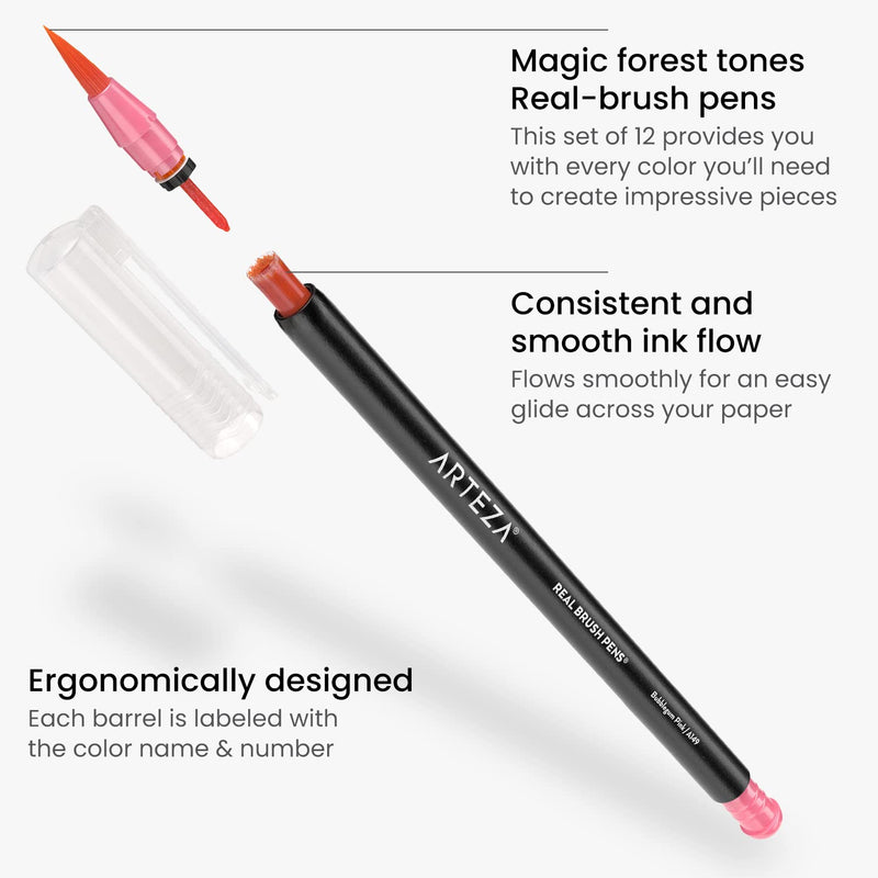 Arteza Real Brush Pens®, Magic Forest Tones - Set of 12