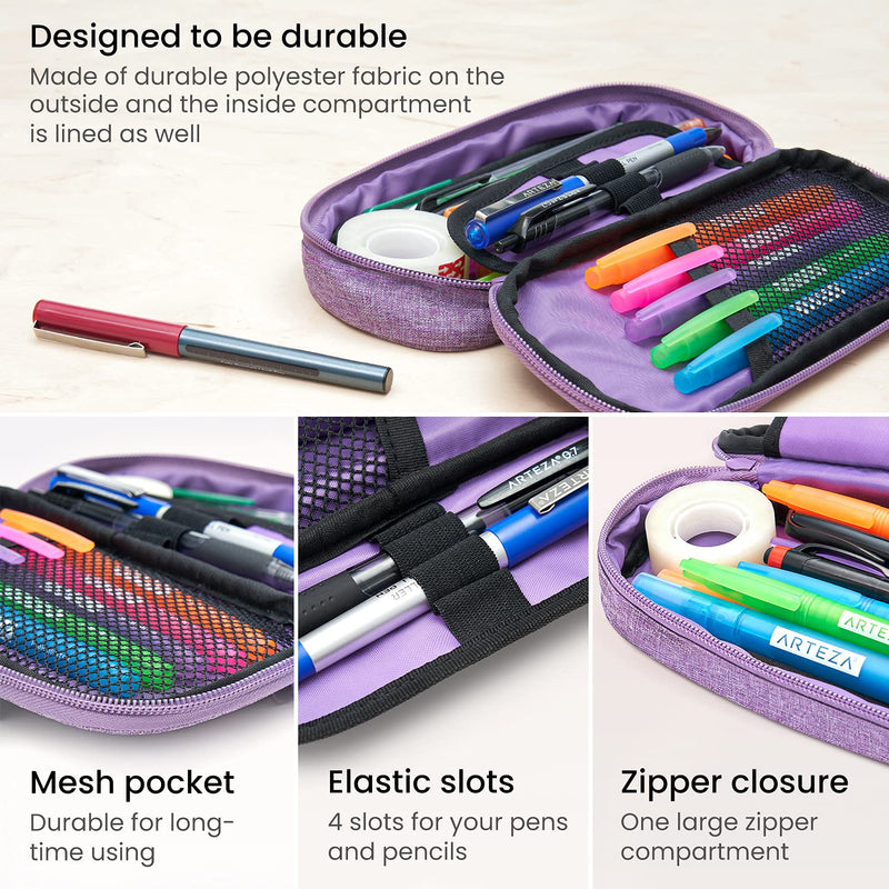 Arteza Pencil Case, Purple, Side Opening Pouch