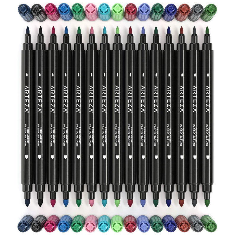 Arteza Fabric Markers, Fine & Ultra Fine Dual-Tip - Set of 30