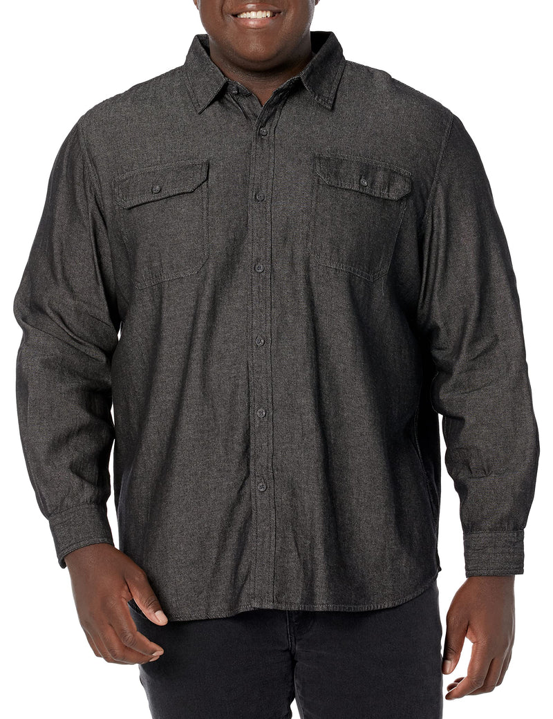 Wrangler Authentics Men's Long Sleeve Classic Woven Shirt, Black Denim, X-Large