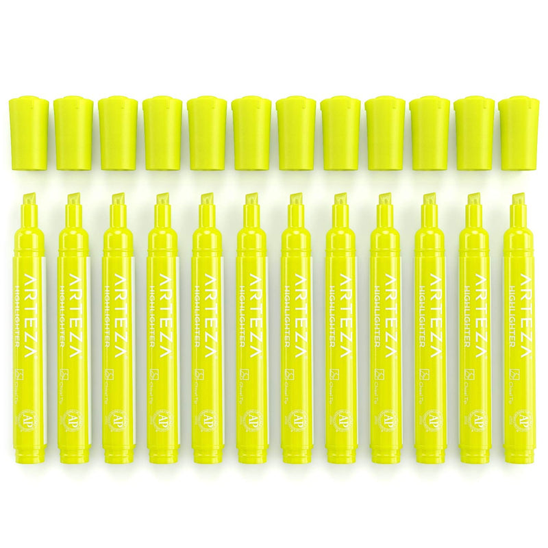 Arteza Highlighters, Yellow, Wide Chisel Tip - Set of 64