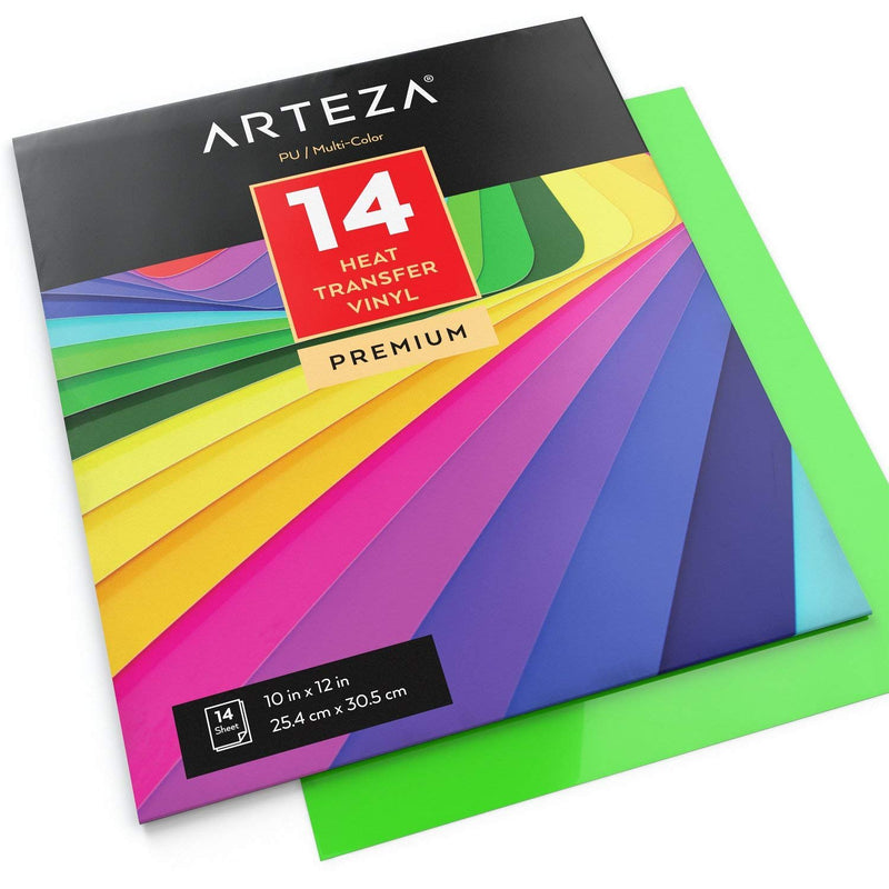 Arteza Heat Transfer Vinyl, Assorted Colors, 10" x 12” Sheets - Pack of 14