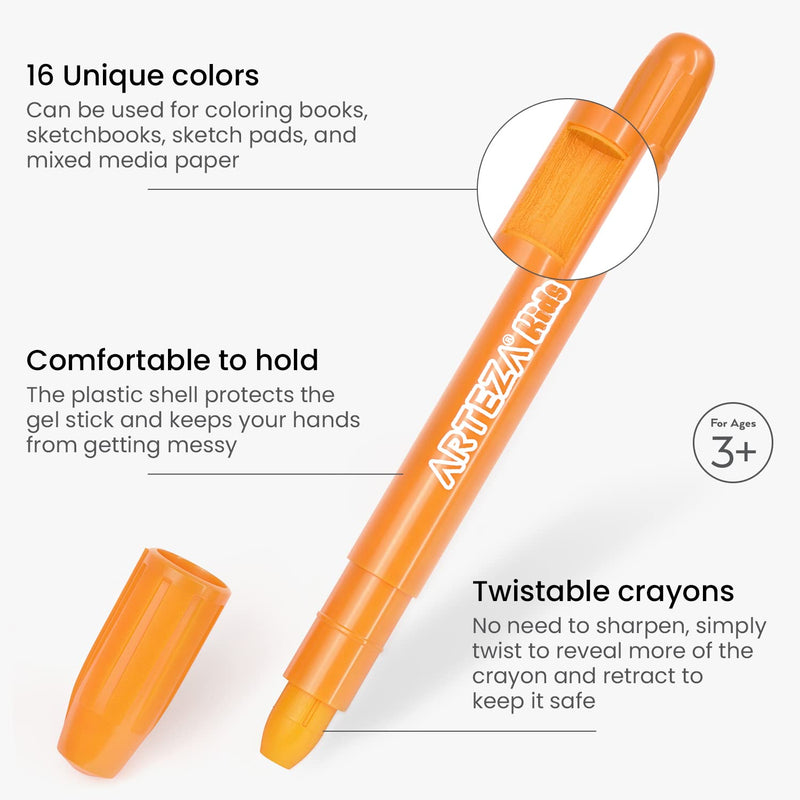 Arteza Kids Twistable Gel Crayons, Set of 16