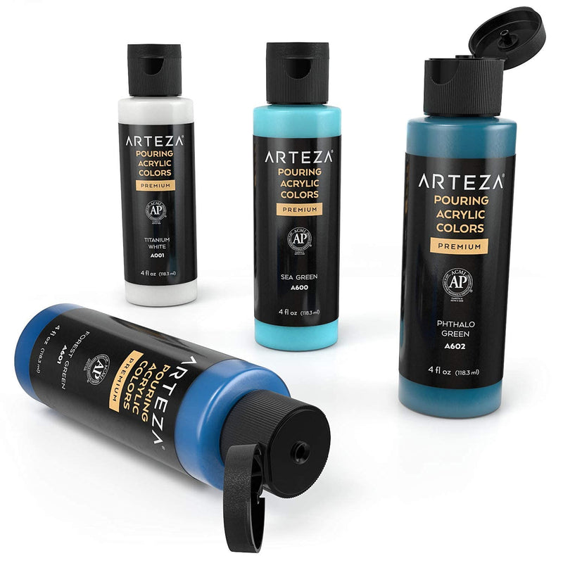 Arteza Pouring Acrylic Paint, Aqua Tones, 4oz Bottles - Set of 4