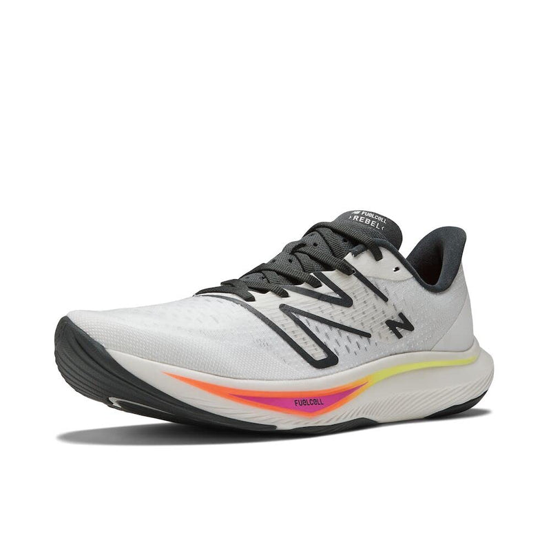 New Balance Men's FuelCell Rebel V3 Running Shoe, White/Blacktop/Neon Dragonfly, 11.5 Wide