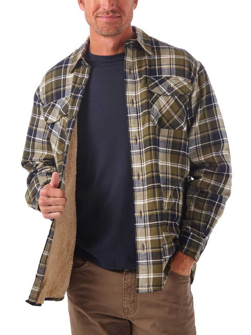 Wrangler Authentics Men's Long Sleeve Sherpa Lined Shirt Jacket, Olive Sky, Small