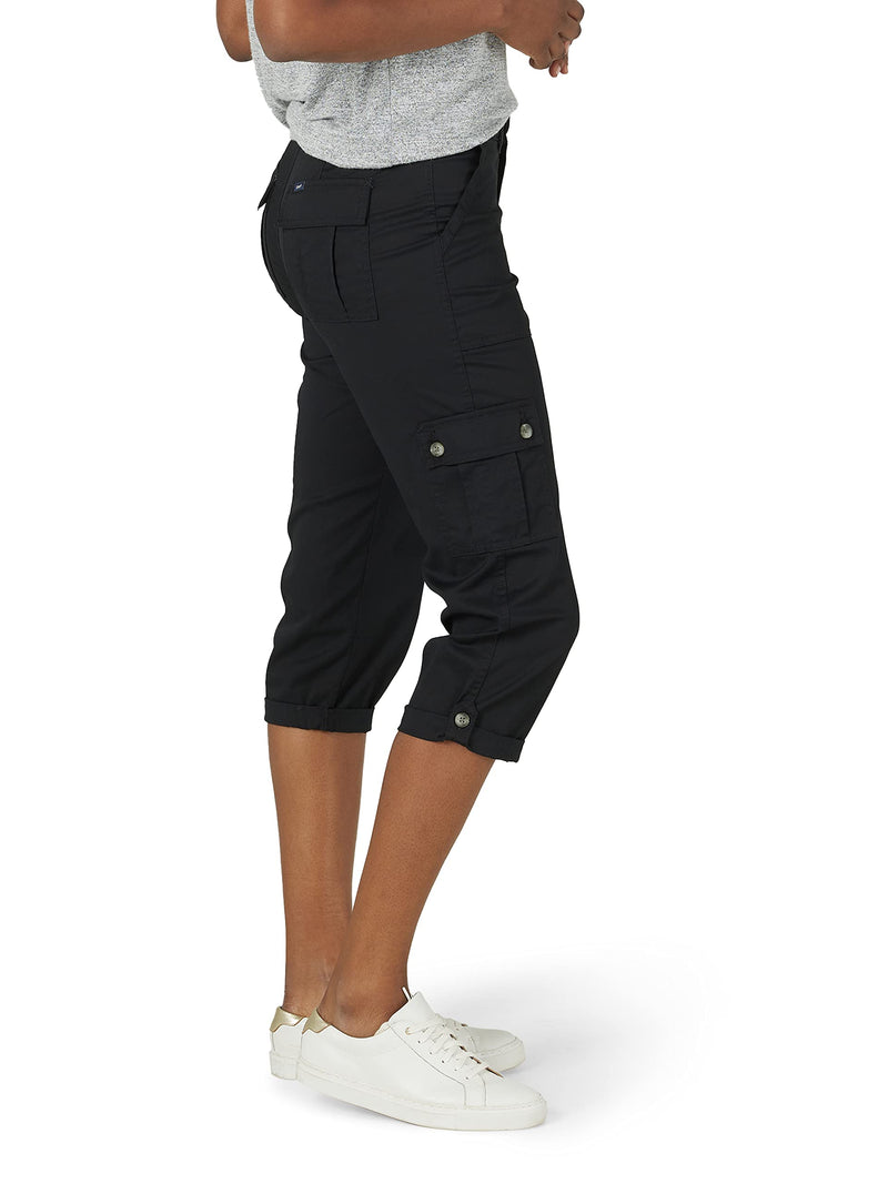 Lee Women's Flex-to-Go Mid-Rise Relaxed Fit Cargo Capri Pant, Black, 2