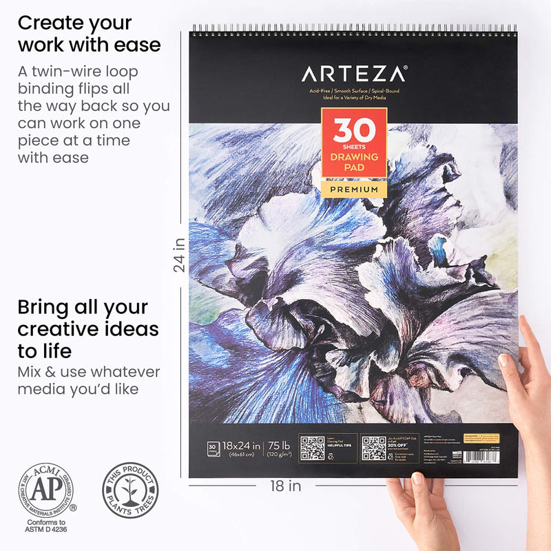 Arteza Drawing Pad, 18" x 24", 30 Sheets