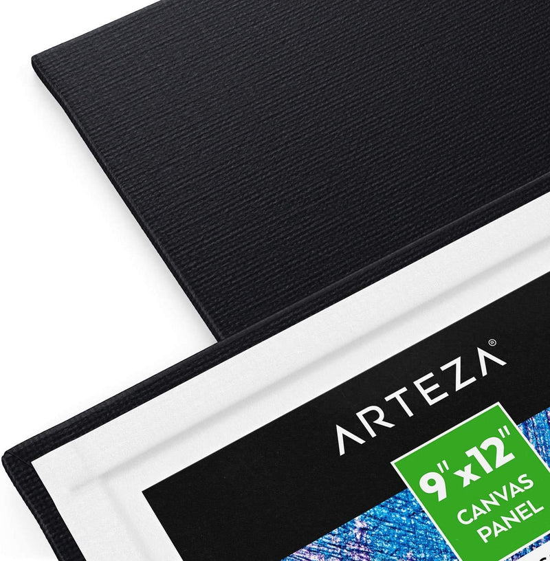 Arteza Classic Canvas Panels, Black, 9" x 12" - Pack of 14