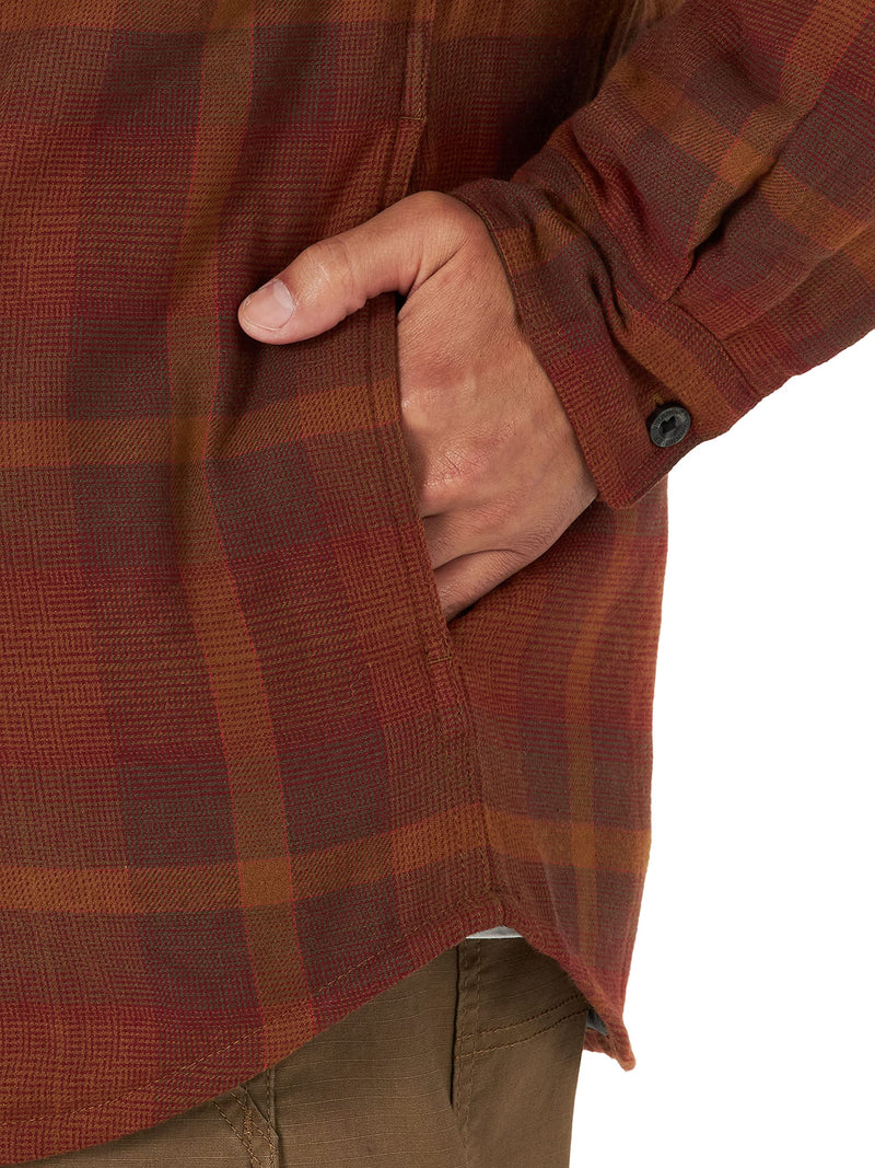 Wrangler Authentics Men's Long Sleeve Quilted Lined Flannel Shirt Jacket with Hood, Toffee, Medium