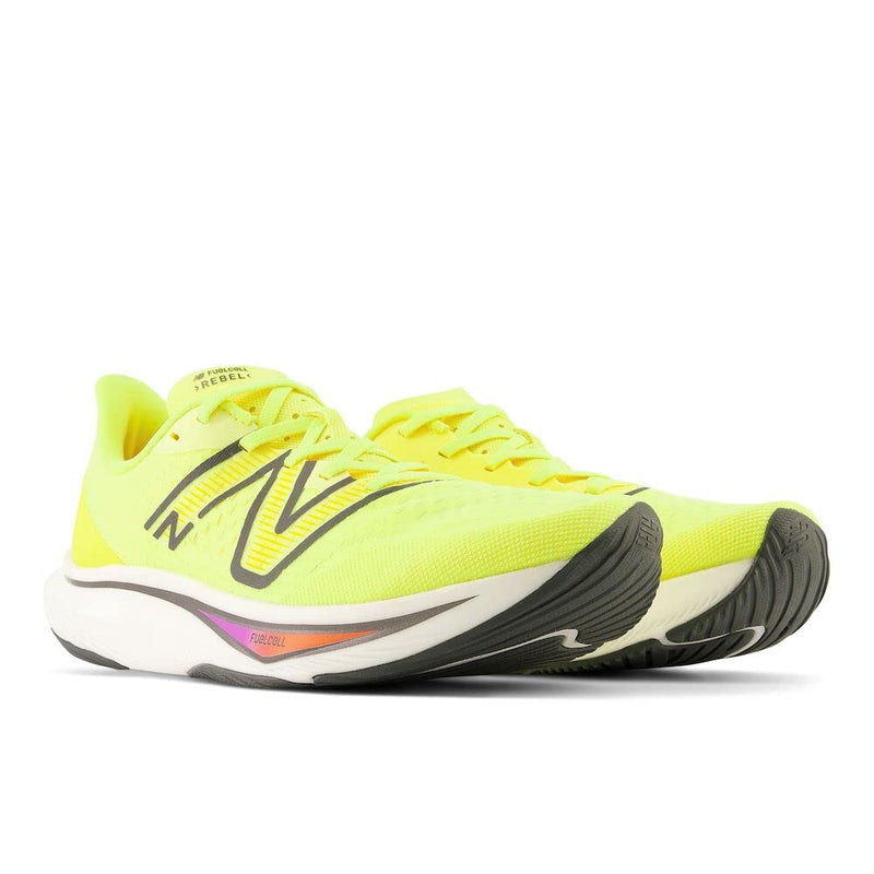 New Balance Men's FuelCell Rebel V3 Running Shoe, Cosmic Pineapple/Blacktop/Neon Dragonfly, 12